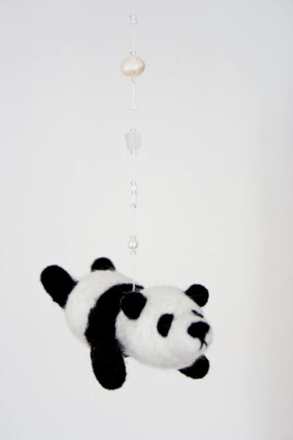 Felted Panda Bear Nursery Mobile With Swarovski Crystals - image 1