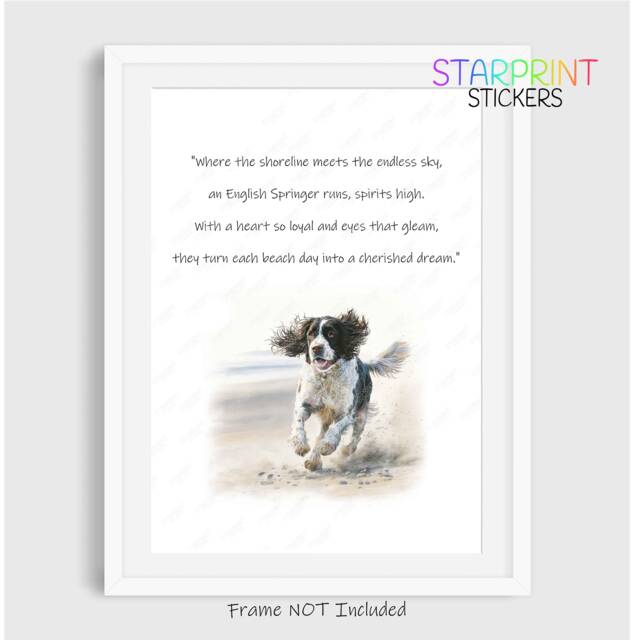 English Springer Spaniel Dog Print, Beach Poem Unframed A4 Fun Novelty Quote, Lovely Wall Art/Gift Birthday Xmas Poster - image 1