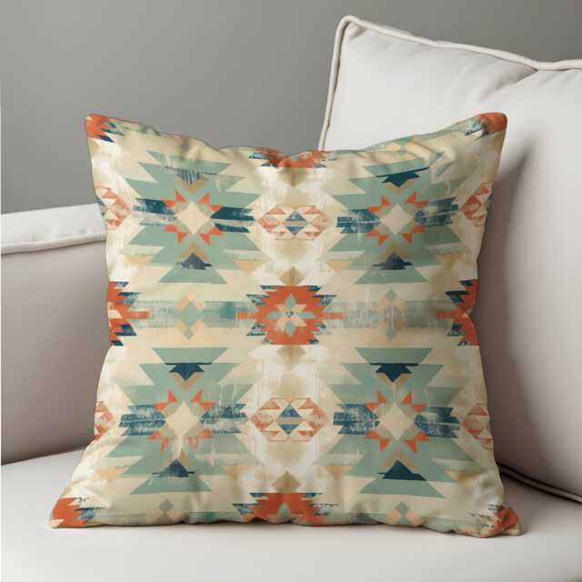 Southwestern Aztec Cushion Cover, Teal & Rust Tribal Pillow Case, Boho Western Throw Rustic Or Desert Inspired Decor - image 1