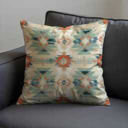 Southwestern Aztec Cushion Cover, Teal & Rust Tribal Pillow Case, Boho Western Throw Rustic Or Desert Inspired Decor - thumbnail 4