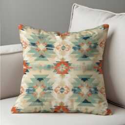 Southwestern Aztec Cushion Cover, Teal & Rust Tribal Pillow Case, Boho Western Throw Rustic Or Desert Inspired Decor