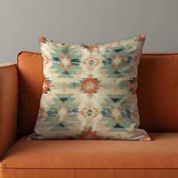 Southwestern Aztec Cushion Cover, Teal & Rust Tribal Pillow Case, Boho Western Throw Rustic Or Desert Inspired Decor - thumbnail 2
