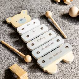 Christening Gift Bear Xylophone - Personalised Wooden Wood Music Toys Musical Baptism For Baby Lc966