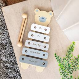 Christening Gift Bear Xylophone - Personalised Wooden Wood Music Toys Musical Baptism For Baby Lc966 - thumbnail 3