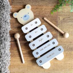 Christening Gift Bear Xylophone - Personalised Wooden Wood Music Toys Musical Baptism For Baby Lc966 - thumbnail 2