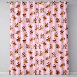 Christmas Puppies Santa Hat On Pastel Pink Star Background Seamless Pattern Readymade Eyelet Ring Top Thermal 100% Blackout Curtains - thumbnail 2
