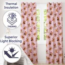 Christmas Puppies Santa Hat On Pastel Pink Star Background Seamless Pattern Readymade Eyelet Ring Top Thermal 100% Blackout Curtains - thumbnail 3