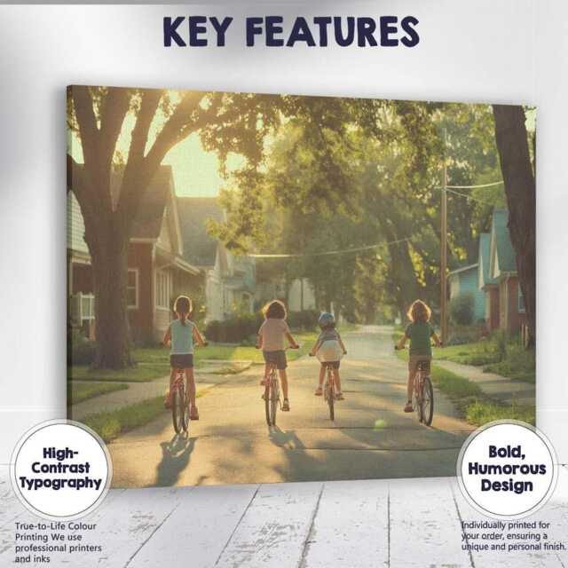 Friends Riding Bicycles Through Peaceful Suburban Neighbourhood Photography Canvas Wall Art Print Decor Picture Ready To Hang - image 1