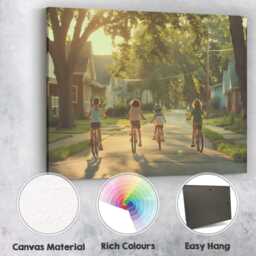 Friends Riding Bicycles Through Peaceful Suburban Neighbourhood Photography Canvas Wall Art Print Decor Picture Ready To Hang - thumbnail 2
