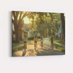 Friends Riding Bicycles Through Peaceful Suburban Neighbourhood Photography Canvas Wall Art Print Decor Picture Ready To Hang - thumbnail 4