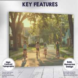 Friends Riding Bicycles Through Peaceful Suburban Neighbourhood Photography Canvas Wall Art Print Decor Picture Ready To Hang - thumbnail 1