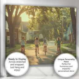 Friends Riding Bicycles Through Peaceful Suburban Neighbourhood Photography Canvas Wall Art Print Decor Picture Ready To Hang - thumbnail 3