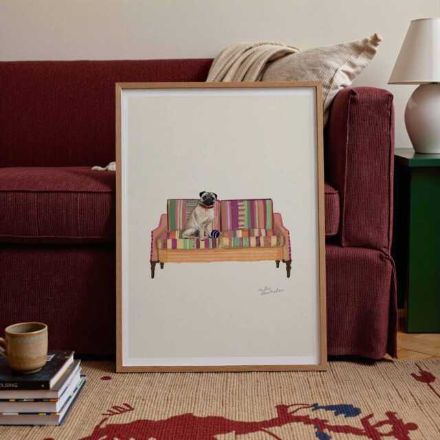 Fawn Pug Print - Dogs On Chairs Collection 5x7 Inches/A5 A4 A3 - image 1