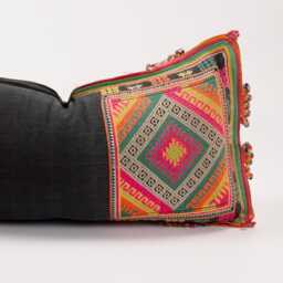 Vintage Hmong Embroidered Lumbar Pillow, Ethnic Tribal Throw Cushion - thumbnail 2