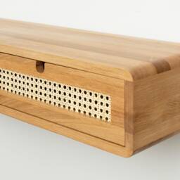 Solid Oak Floating Console Table With Rattan Drawers, Entryway Storage Furniture - thumbnail 2