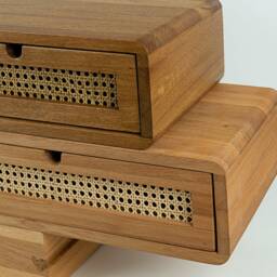 Solid Oak Floating Console Table With Rattan Drawers, Entryway Storage Furniture - thumbnail 4