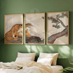 Japanese Set Of 3 Tiger Posters, Floral Art Prints, Katsushika Hokusai Wall Art, Ogata Korin Decor, Gift - thumbnail 3
