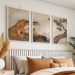 Japanese Set Of 3 Tiger Posters, Floral Art Prints, Katsushika Hokusai Wall Art, Ogata Korin Decor, Gift - thumbnail 2