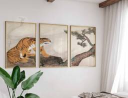 Japanese Set Of 3 Tiger Posters, Floral Art Prints, Katsushika Hokusai Wall Art, Ogata Korin Decor, Gift - thumbnail 1