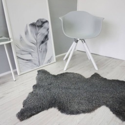 Gotland Sheepskin Rug - Natural Grey Curly Wool, Soft Pelt - 43x27 - thumbnail 2