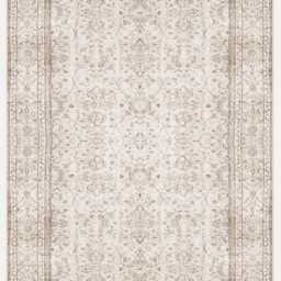 Vintage Beige Chenille Rug, Oriental Medallion, Washable Area Carpet - thumbnail 3