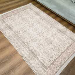 Vintage Beige Chenille Rug, Oriental Medallion, Washable Area Carpet - thumbnail 4