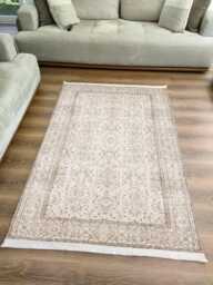 Vintage Beige Chenille Rug, Oriental Medallion, Washable Area Carpet - thumbnail 1