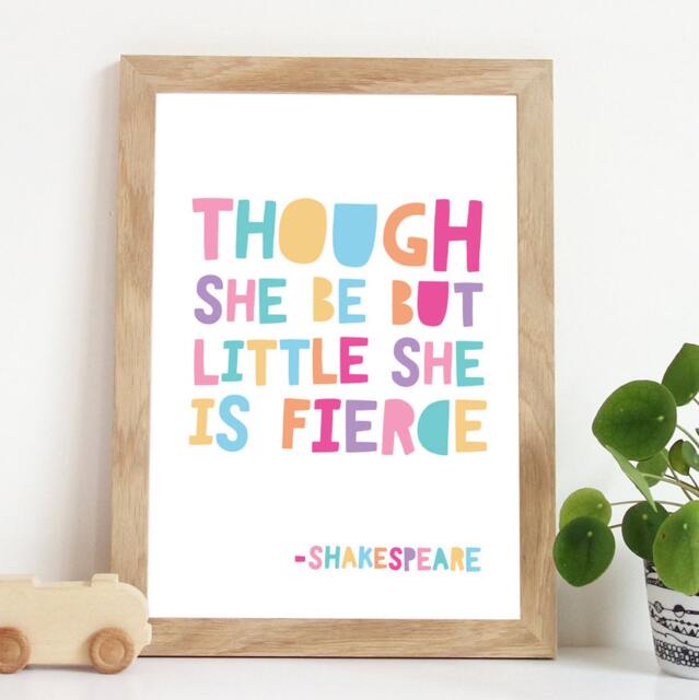 Though She Be But Little Is Fierce Print, Girls Nursery Prints, Bedroom Quotes, Wall Art, Rainbow Prints - image 1