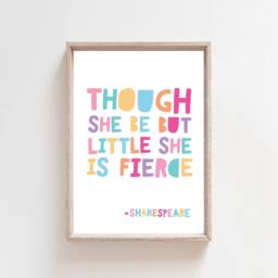 Though She Be But Little Is Fierce Print, Girls Nursery Prints, Bedroom Quotes, Wall Art, Rainbow Prints - thumbnail 2