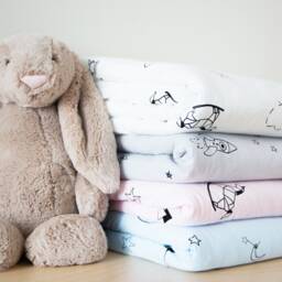 Organic Cotton Baby Quilt, Galaxy/Origami Print Crib Blanket