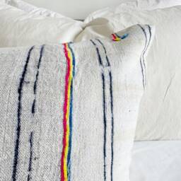 Vintage White Hemp Pillow Cover Indigo Hand Block Print, 16 X 32 - thumbnail 3