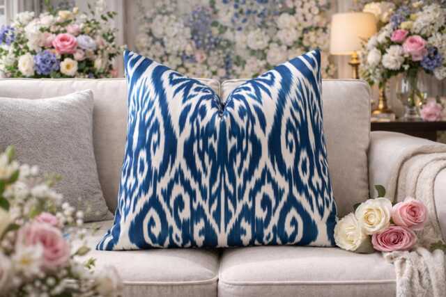 Handwoven Silk Ikat Pillow Cover Modern Accent Cushion, 20x20 - image 1