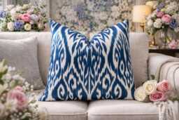 Handwoven Silk Ikat Pillow Cover Modern Accent Cushion, 20x20 - thumbnail 1