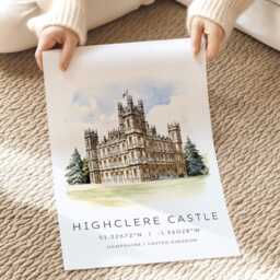 Highclere Castle, Hampshire Travel Poster, British Castle Prints, English Posters, Print, Gift, Home Decor, Wall Prints - thumbnail 3