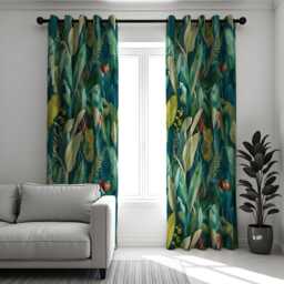 Tropical Leaf Curtains, Jungle Botanical Print Drapes, Green Palm Custom Made Window Exotic Living Room Decor - thumbnail 3
