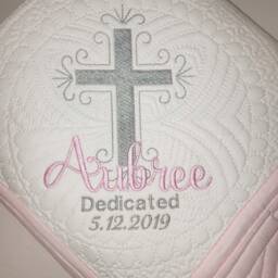Personalized Baptism Cross Baby Quilt, Embroidered Blanket, Heirloom Keepsake - thumbnail 2