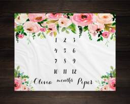 Twin Baby Milestone Blanket Month Growth Tracker Fleece Shower Twins Newborn Gift - thumbnail 1