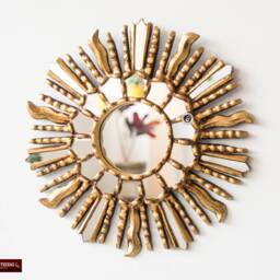 Peruvian Wood Frame Sunburst Mirror Living Room - Vanity Wall Hanging Fathers Day Gift For Home Ornate Gold On The - thumbnail 2