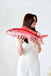Velvet Red Snapper Fish Pillow - Realistic 50 cm Cushion Coastal Ocean Home Decor Unique Fisherman Gift For Sea Lovers