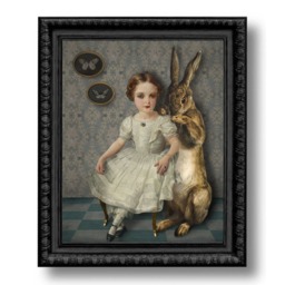 The Rabbit Portrait Print Art Blue Gray Surreal Home Decor Bunny Hare Pet Moth - thumbnail 3