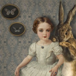 The Rabbit Portrait Print Art Blue Gray Surreal Home Decor Bunny Hare Pet Moth - thumbnail 2