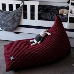 Knitted Bean Bag Chair Red Wine Cotton Kids Pouffe - thumbnail 3
