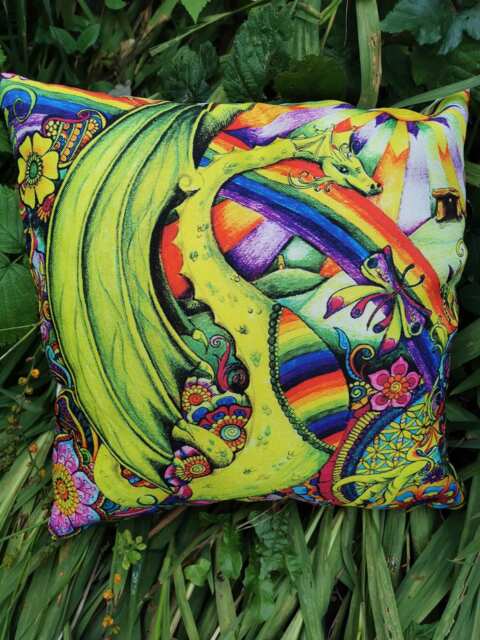Rainbow Dragon Cushion Cover Home Decor Scatter Pagan Wicca Gothic - image 1