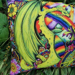 Rainbow Dragon Cushion Cover Home Decor Scatter Pagan Wicca Gothic - thumbnail 2