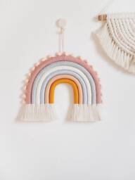 Pastel Macrame Rainbow Wall Hanging Scandi Nursery Decor With Pompoms
