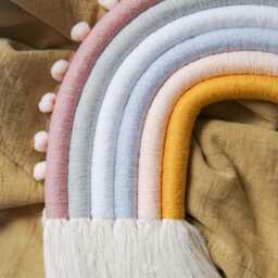 Pastel Macrame Rainbow Wall Hanging Scandi Nursery Decor With Pompoms - thumbnail 4