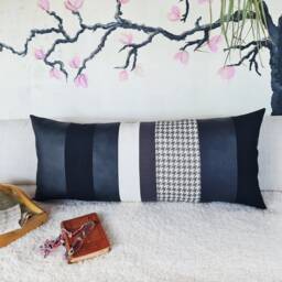 Segmented Faux Leather Lumbar Pillow Cover Zero Waste Design - 14x34 Inch - thumbnail 2