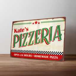 Personalised Wood Fired Pizza Sign - Custom Metal Outdoor Kitchen Decor Oven Gift in A5, A4, A3