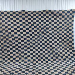 Blue & White Checkered Wool Rug - Handmade Moroccan Berber Carpet - thumbnail 2