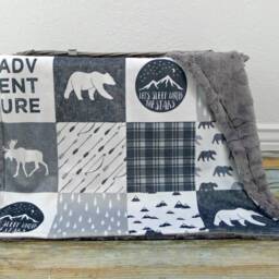 Minky Baby Blanket - Personalized Monochrome Bedding Adventure Woodland Nursery Rustic - thumbnail 2